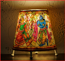 Andhra Pradesh Leather Puppetry-Multi Color-Leather With Iron Frame-Radha Krishna Table Lamp